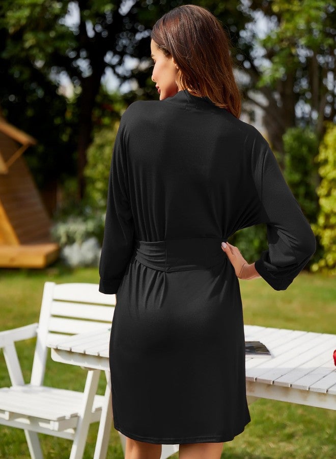 HOTOUCH Womens Bathrobe Soft Lightweight Robes Short Sexy Robe Pajama Robes Black S - Image 5